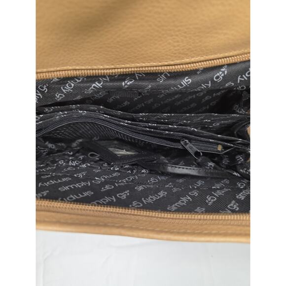 Simply Go Travel Tote Bag Tan Faux Leather Zip Top Dual Front Pockets - Picture 3 of 6